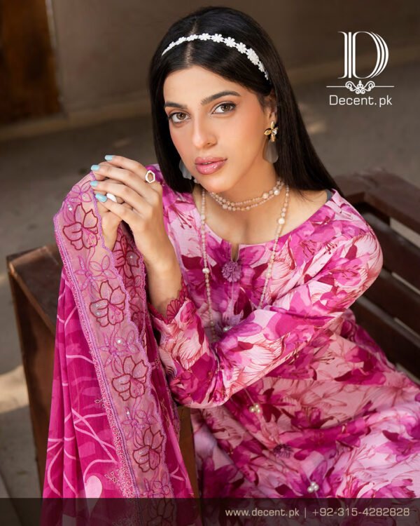 Digital Printed Lawn with Embroiderey