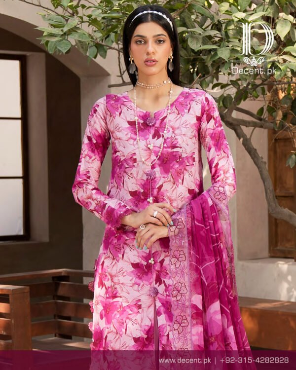 Digital Printed Lawn with Embroiderey - Image 2