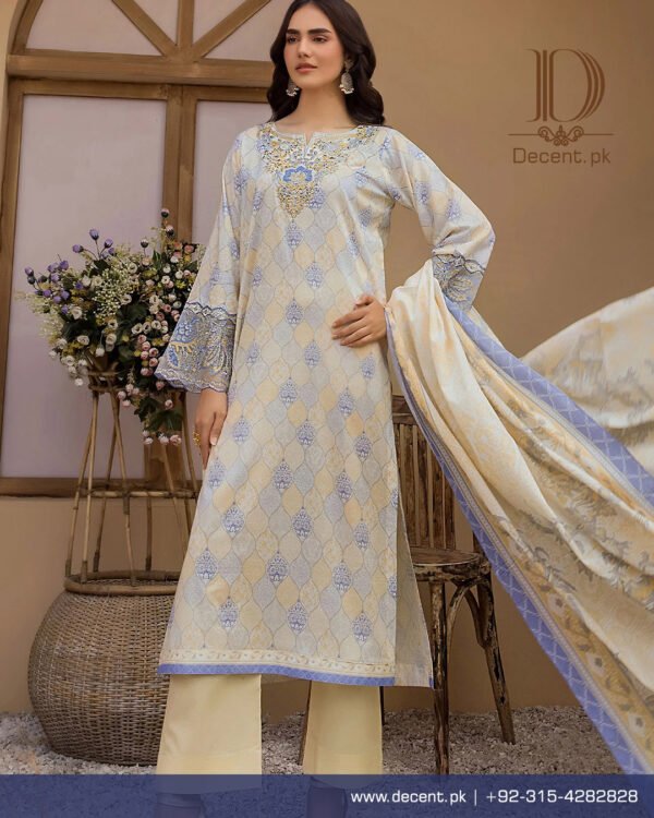 3PC Digital Printed And Embroidered Unstitched - Image 2
